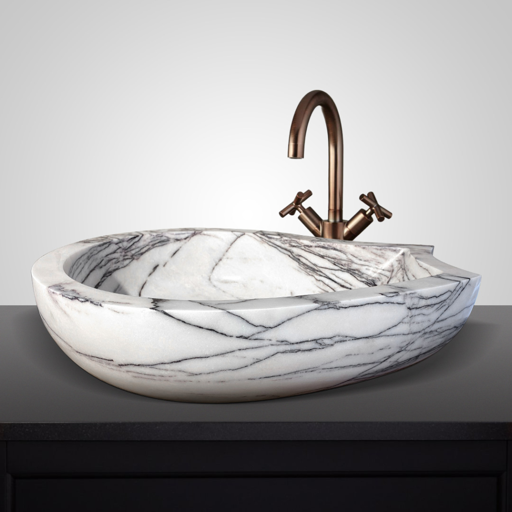 Navy Veined Drop Shaped Marble Vessel Sink Marbelon